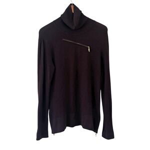 Vintage Cache Chocolate‎ Brown Turtleneck Sweater Size M Zippers Edgy Statement